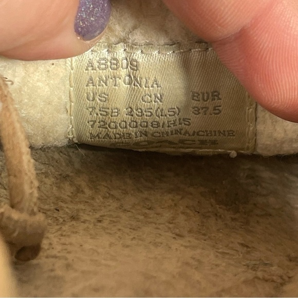 Coach Antonia Suede Shearling Tan Slip On Moccasin Slippers Sz 7.5 B - Picture 9 of 13